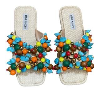 Steve Madden Duri Embellished Tan Beaded Chunky Artsy Maximalist Size 8 Sandals